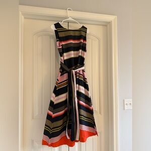 Ann Taylor Striped Sleeveless Midi Dress in Navy, Pink & Olive
